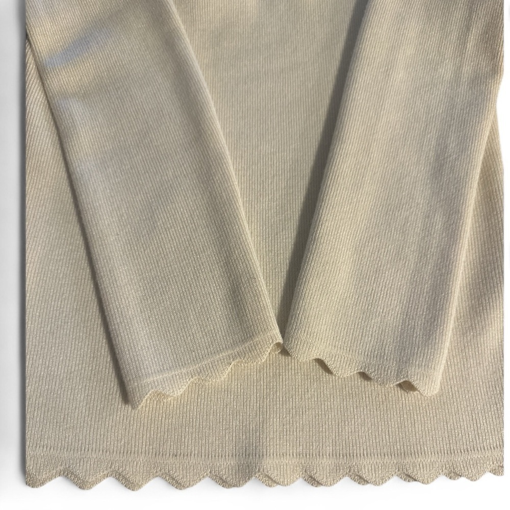 The Workshop Scallop Trim Top Size Medium Oatmeal Long Sleeve Square Neckline - Picture 7 of 13